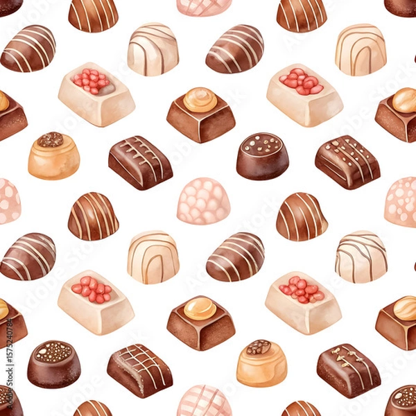 Fototapeta Watercolor minimal pattern of assorted chocolates