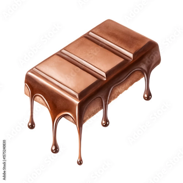 Fototapeta Watercolor single dripping chocolate bar with soft edges