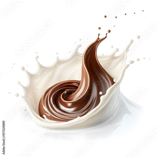Fototapeta Watercolor milk splash blending with chocolate swirl