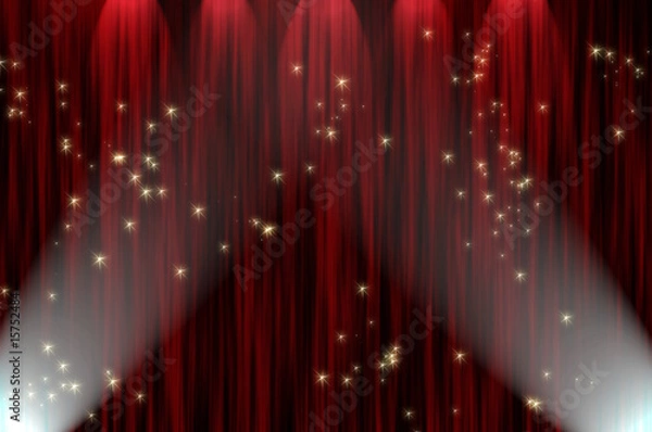 Obraz Large red curtain with spotlight