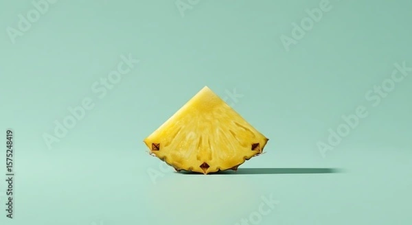 Fototapeta Single Pineapple Slice On Pastel Mint Background, Strong Shadow, Minimal Style, Bold Composition