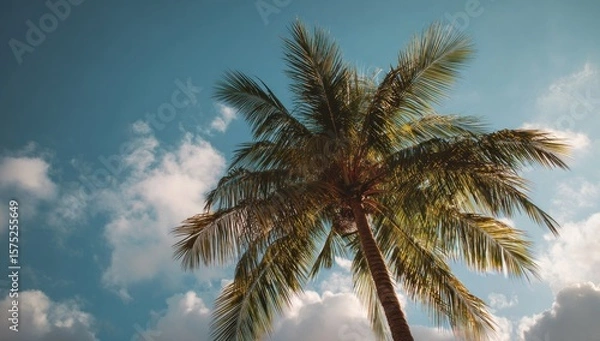 Fototapeta Palm tree against a partly cloudy sky