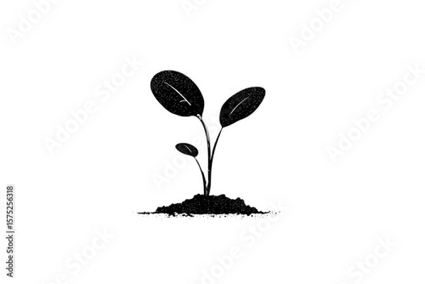 Fototapeta Simple line drawing of a sprout growing from the earth.