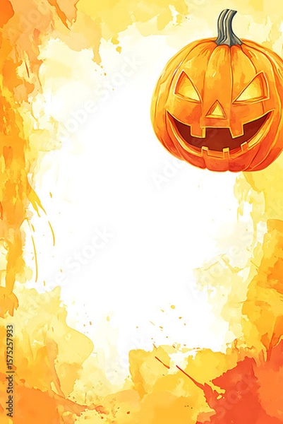 Obraz Halloween-themed background featuring a smiling pumpkin against a vibrant orange backdrop