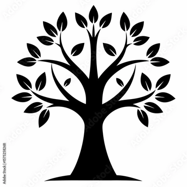 Fototapeta Black stylized tree with leaves vector graphic on white background