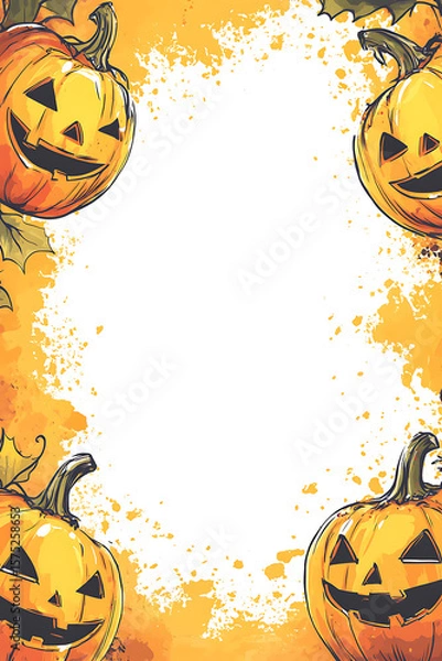 Obraz Festive Halloween Pumpkin Border with Vibrant Colors and Blank Center for Customization