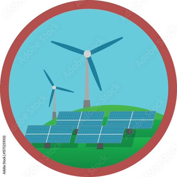 Obraz Clean Energy Concept – Wind Turbine and Solar Panel Illustration