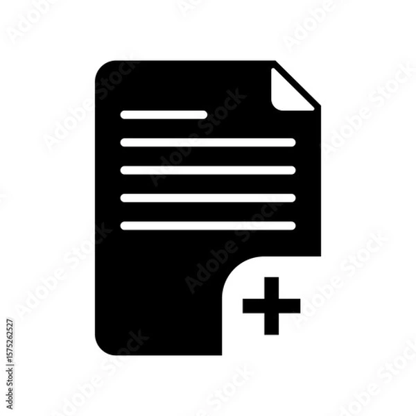 Obraz add document vector icon, black fill icon in transparent background