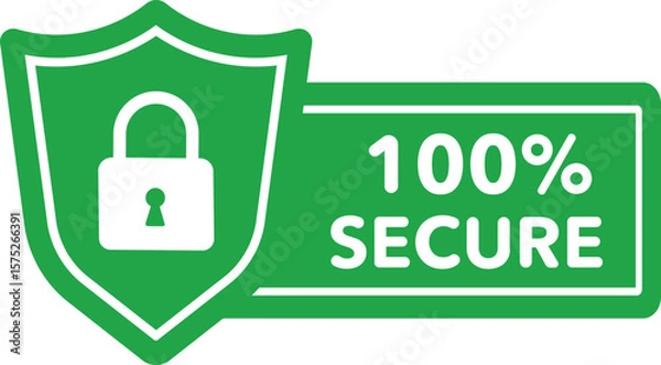 Fototapeta 100% Secure Icon – Flat Style Privacy Guarantee Vector Illustration for Safe Busines