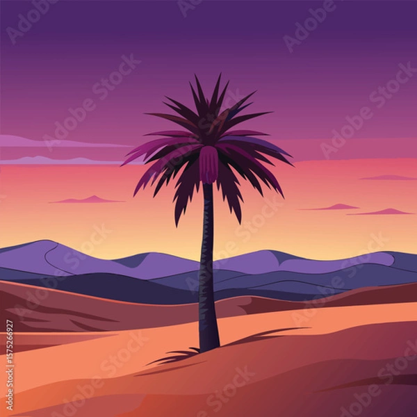 Obraz a desert landscape with a palm tree in the middle.