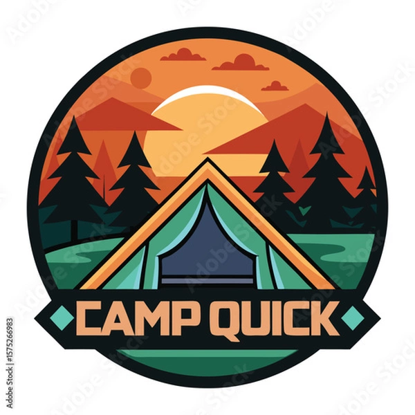 Obraz camp quick logo with a tent and trees
