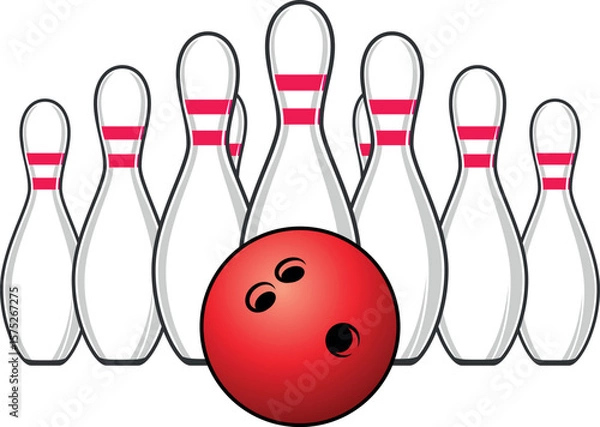 Fototapeta Bowling Ball and Pins Icon – Flat Vector Illustration Isolated on White Background for Sports, Games, and Recreation Design