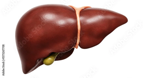 Obraz Human Liver Anatomy: An intricate and detailed medical illustration of the human liver, showcasing its complex structure.