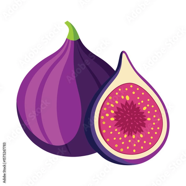 Obraz a whole purple fig with a cut side showin.