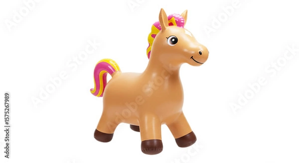 Obraz Bouncy Pony Toy : A vibrantly colored inflatable pony, exuding playful joy and inviting imagination, sits ready for fun, capturing the spirit of childhood delight.