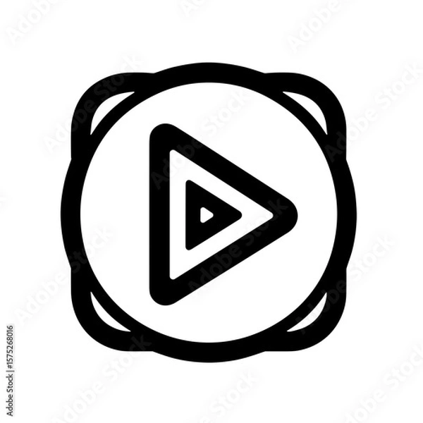 Fototapeta Minimalistic black and white play button icon in geometric design  