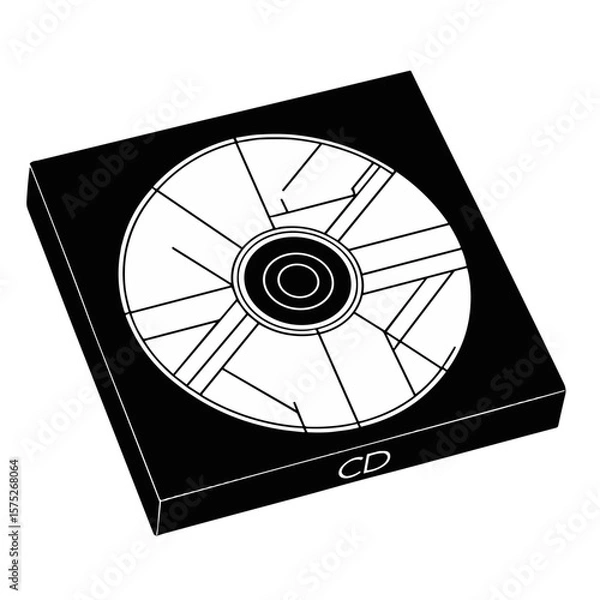 Fototapeta Minimalistic black and white line art illustration of a CD case  