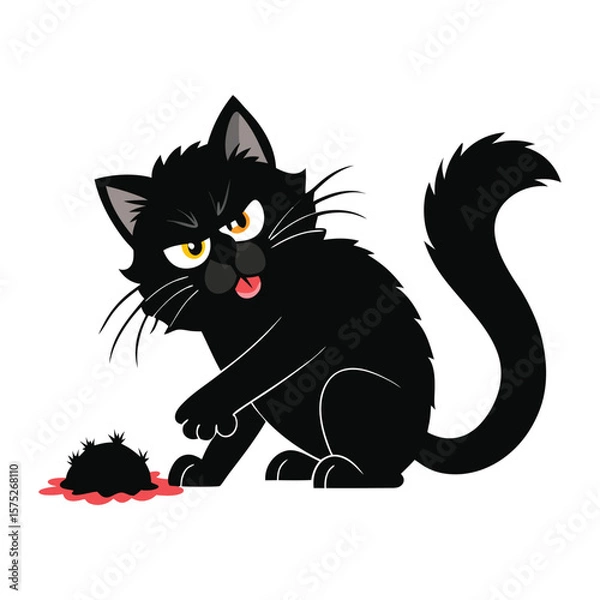 Obraz what the fluff angry black cat stretching.