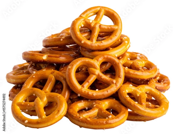 Obraz Stack of Mini Pretzels with Salt Crystals, Isolated on Transparent Background PNG