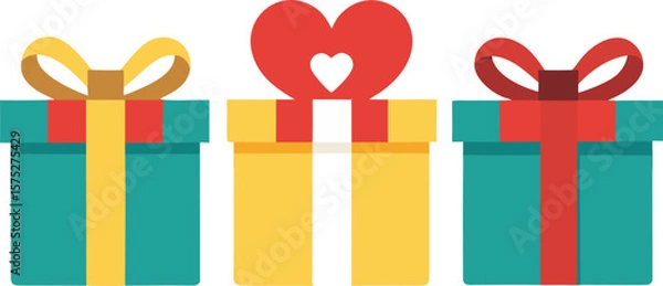 Fototapeta Three Gift Boxes with Colorful Ribbons and Bows