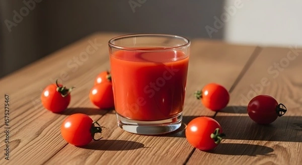 Obraz Refreshing Cherry Drink with Whole Cherries in a Glass
Fresh Cherries and a Sweet Cherry Beverage on a Wooden Table
Vibrant Red Cherries Infusing a Delicious Summer Drink