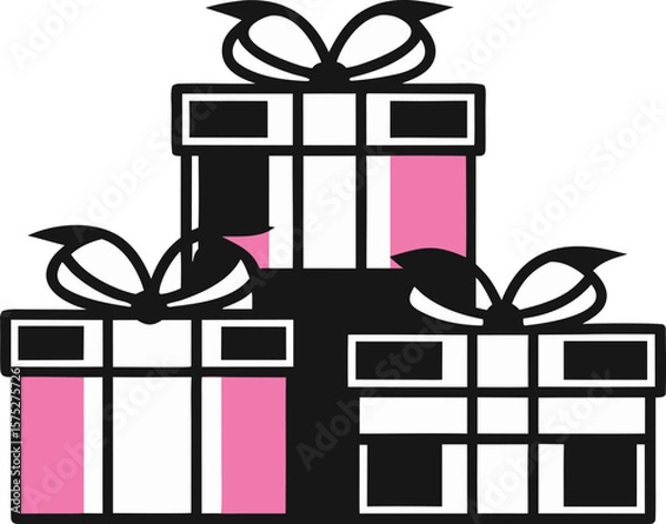 Fototapeta Stack of Pink and Black Presents with Bows