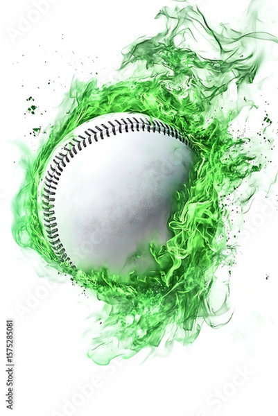 Obraz A dynamic baseball surrounded by vibrant green splashes, symbolizing energy and motion