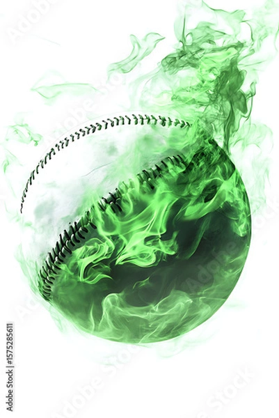Obraz A dynamic green smoke-filled scene featuring a baseball in motion, capturing energy and excitement