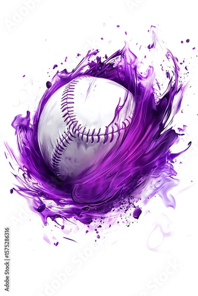 Obraz A dynamic purple splash surrounds a baseball, capturing motion and energy in a vibrant design