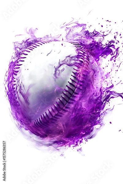 Obraz A dynamic purple baseball splashing through vibrant liquid, showcasing motion and energy