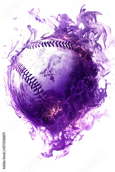 Obraz A vibrant purple baseball surrounded by swirling colorful smoke, symbolizing energy and motion