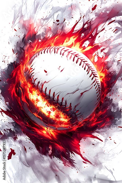 Obraz A dynamic baseball engulfed in flames, capturing energy and excitement in a dramatic background