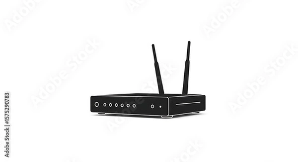 Fototapeta A black router with two antennas sits against a white background.