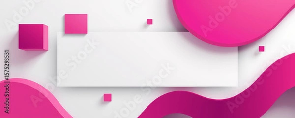 Fototapeta Abstract pink shapes with white rectangular space for text, vibrant corporate style banner design with cubes and fluid forms creating dynamic