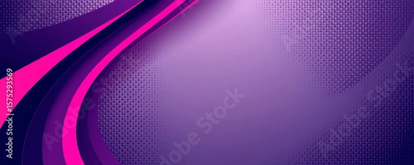 Fototapeta Abstract purple background with pink curved lines and halftone pattern creating dynamic modern design