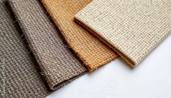 Fototapeta Closeup of eco textile fabric in natural colors showing woven texture and soft fibers, creating warm and rustic feeling