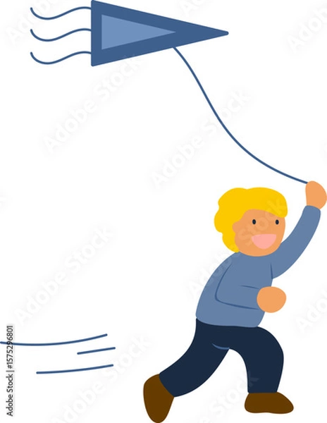 Obraz 凧を揚げて走る男の子のイラスト