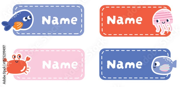 Obraz Cute nametag sea creature theme collection