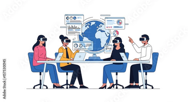 Fototapeta Virtual Reality Collaboration for Global Business Innovation and Strategy Development