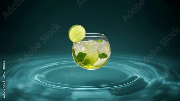 Fototapeta Mojito in a glass orb floating on water