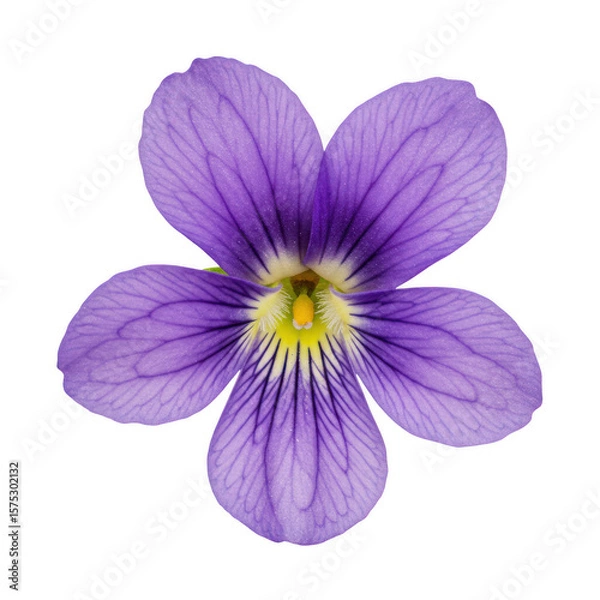 Fototapeta A delicate purple violet flower with dark veins and yellow center isolated on transparent background
