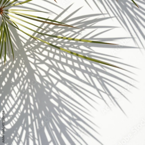 Fototapeta shadow overlay effects,realistic palm leaf shadow on transparent background,Natural shadow of tropical palm branch,mockup of shadow for product presentation, backdrop,Summer sunlight and shadow overla