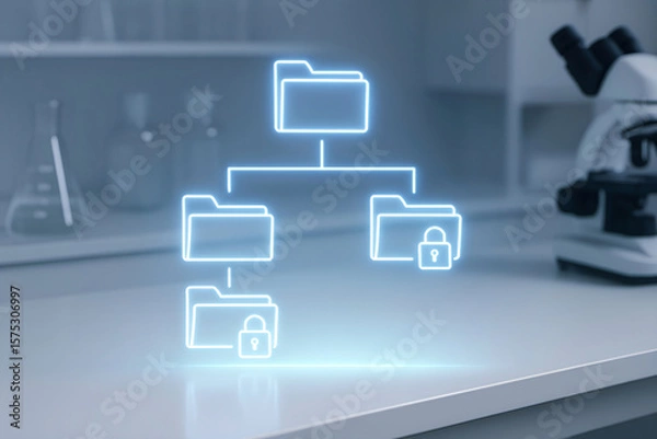 Obraz Futuristic digital file organization with encryption in a scientific laboratory setting featuring data protection and secure information