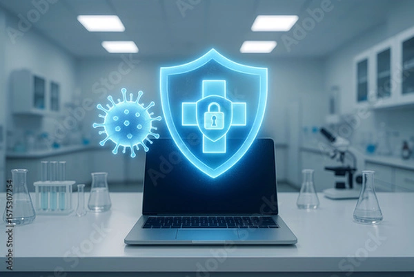 Obraz Protecting health and data a conceptual representation of cybersecurity in the medical field and coronavirus awareness