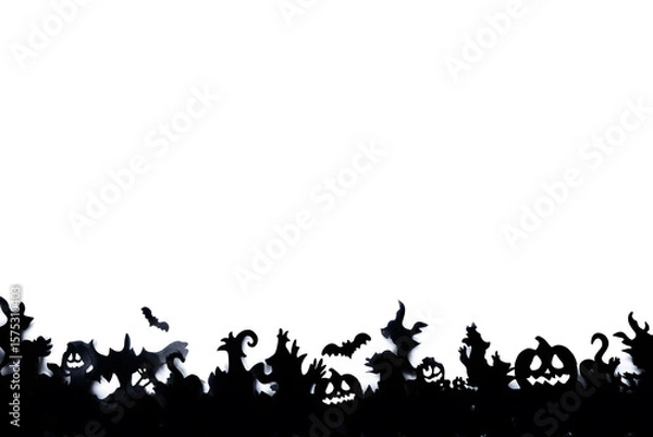 Fototapeta A collection of spooky silhouettes against a haunting backdrop, framed by a Halloween border to enhance the eerie atmosphere.