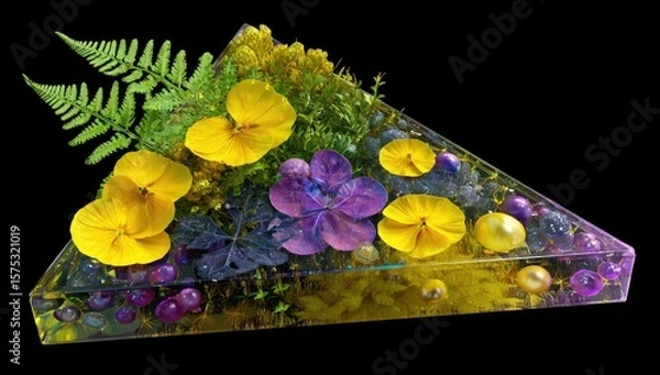 Fototapeta Triangular floral arrangement in clear resin