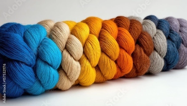 Fototapeta Colorful skeins of yarn in a spectrum of hues