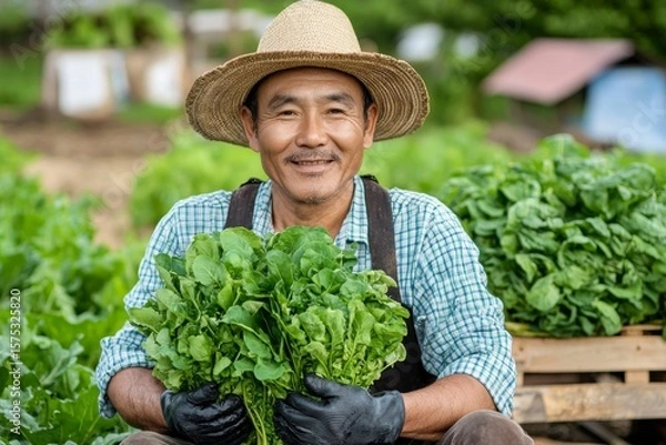 Fototapeta The joy of harvest embracing the life of a successful farmer with a diverse range of crops in sustainable farming practices