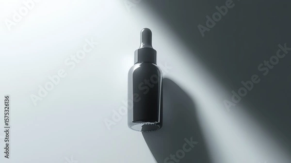 Fototapeta Elegant dark gray bottle with dropper top on a light gray background.