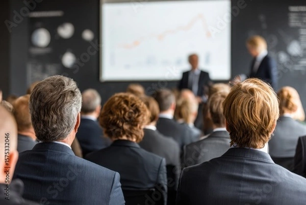Obraz Business conference with audience focused on presentation of financial graphs and data analysis